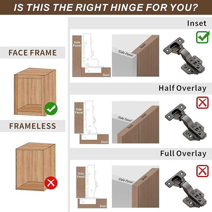 20 Pack Inset Overlay Soft Close Cabinet Hinges 105° Frameless 3 Way Adjustable Soft Close Hinges for Cabinet Doors Kitchen Cabinet Door Hinges with Screws