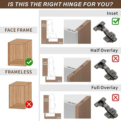 20 Pack Inset Overlay Soft Close Cabinet Hinges 105° Frameless 3 Way Adjustable Soft Close Hinges for Cabinet Doors Kitchen Cabinet Door Hinges with Screws