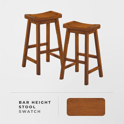 Lexicon Finnian Saddle Solid Wood Bar Height Bar Stool Set of 2 - Saddle Kitchen Stool Dining Height Stools for Dining, Armless Counter Chair Seating, Perfect Casual - 28.5" SH Oak