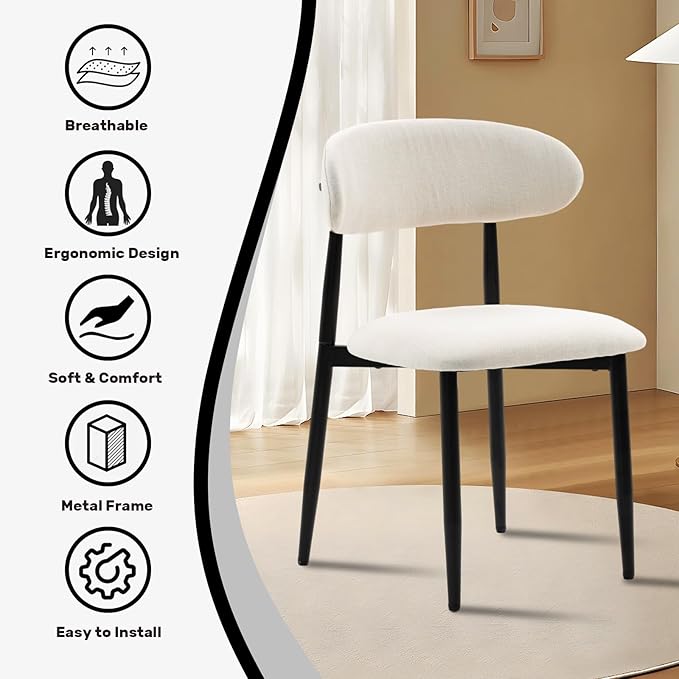 UVV Dining Chairs Set of 8, Metal Kitchen Chairs with Modern Fabric Upholstered for Dining Room, Beige