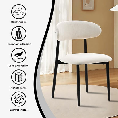 UVV Dining Chairs Set of 6, Metal Kitchen Chairs with Modern Fabric Upholstered for Dining Room, Beige
