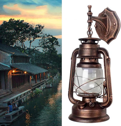 Rustic Wall Lamp, Lantern Shaped Wall Light with Plastic Cover Retro Red Bronze Color Industrial Wall Sconce 220V 3W Light Fixtures for Porch Foyer Hallway Bar