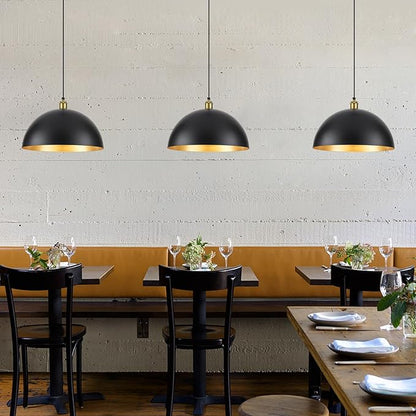 Black Vintage Pendant Light 16 Inch, Large Dome Pendant Lights Kitchen Island Adjustable Height Industrial Pendant Light Fixtures for Kitchen Dining Room Bedroom 2 Pack