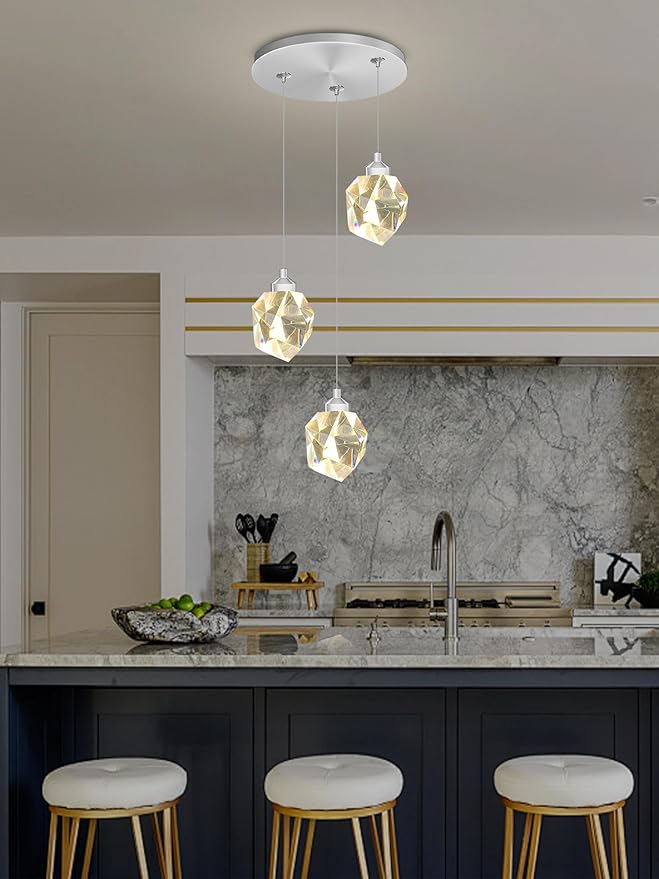 Silver Pendant Light Dimmable LED 3-Light Modern Pendant Light Kitchen Island Dining Room Bar