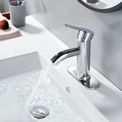 Chrome Bathroom Faucet Single Handle Bathroom Faucet Vanity Faucet with Pop-up Drain 1 Hole or 3 Hole Bathroom Sink Faucet with Deck