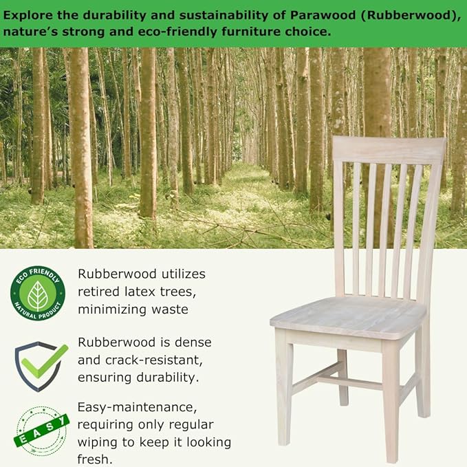 Set of 2 Tall Mission Dining Chairs Solid Parawood, Upgrade Your Dining Experience, Stain or Paint in Any Color, Sturdy and Long-Lasting, 18.1"W x 22.05"D x 40.16"H, Unfinished