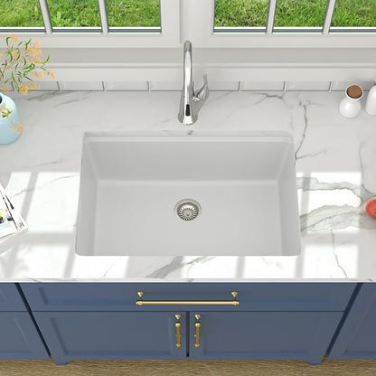 Lordear 28 White Undermount Kitchen Sink Composite Granite Sink 28x19 Inch Quartz Sinks Workstation Under Counter Kitchen Sinks