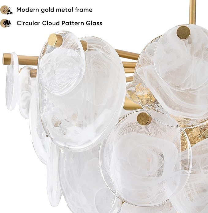 Gold Chandelier for Bathroom Alabaster Dining Room Light Fixture Modern Glass Chandeliers for Bedroom Living Room Kitchen Entryway Stairway and Foyer（Vintage capiz）