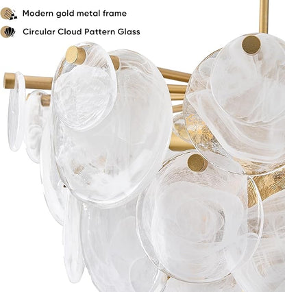 Gold Chandelier for Bathroom Alabaster Dining Room Light Fixture Modern Glass Chandeliers for Bedroom Living Room Kitchen Entryway Stairway and Foyer（Vintage capiz）