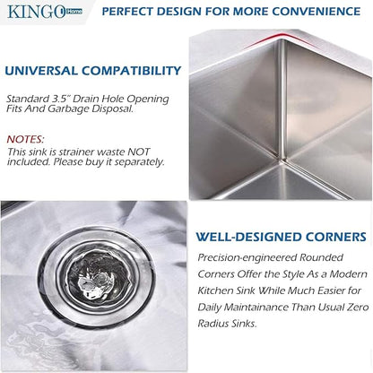 KINGO HOME 28 Inch Drop in Kitchen Sink, 304 Stainless Steel Single Bowl Basin, Top Mount 16 Gauge 28x18 Inch Brushed Nickel Dishwasher Sinks for Workstation, RV, Laundry, Commercial and Bar Sink