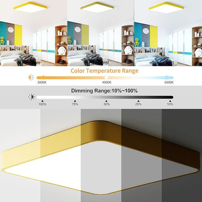 LED Ceiling Light Fixture,16 Inch Modern Square Recessed Ceiling Lights,Dimmable Light,36W Yellow 3000K-6000K Close to Ceiling Lighting Flush Mount Living Room Bedroom