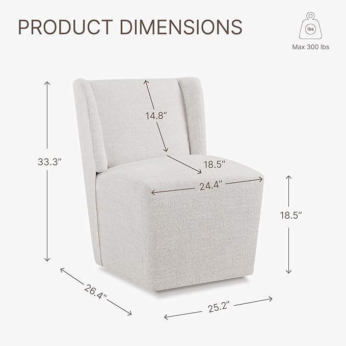 KISLOT Upholstered Dining Chairs Set of 1 with Casters, Wingback Modern Side Armless Deskchair with Rollers for Diningroom Bedroom Livingroom Reading Room, Linen Fabric