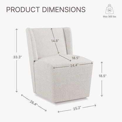 KISLOT Upholstered Dining Chairs Set of 1 with Casters, Wingback Modern Side Armless Deskchair with Rollers for Diningroom Bedroom Livingroom Reading Room, Linen Fabric