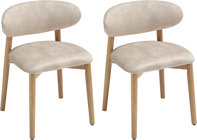 Upholstered Dining Chairs Set of 2, Velvet Fabric Kitchen & Dining Room Chairs with Solid Wood Legs, Modern Armless Side Chairs for Kitchen Island, Living Room, Restaurant (Beige, Set of 2)