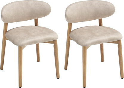 Upholstered Dining Chairs Set of 2, Velvet Fabric Kitchen & Dining Room Chairs with Solid Wood Legs, Modern Armless Side Chairs for Kitchen Island, Living Room, Restaurant (Beige, Set of 2)