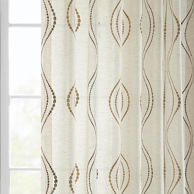 HPD Half Price Drapes Embroidered Linen Sheer Curtains for Living Room 50 X 120 (1 Panel), Rod Pocket Window Curtains for Bedroom, Suez Bronze