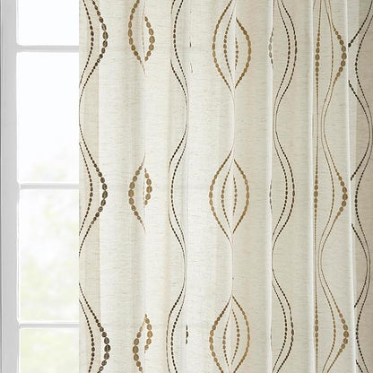 HPD Half Price Drapes Embroidered Linen Sheer Curtains for Living Room 50 X 96 (1 Panel), Rod Pocket Window Curtains for Bedroom, Suez Bronze