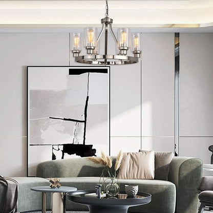 Dining Room Lighting Fixtures Hanging Brushed Nickel Kitchen Modern Chandelier Over Tables 6 Light with Glass Pendant Light for Dining Room Living Bedroom