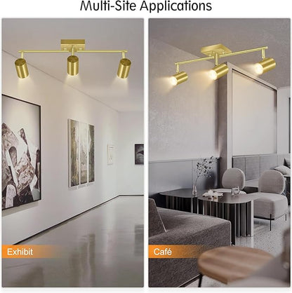 BoostArea 3 Light Track Lighting Fixtures Ceiling, Gold Kitchen Lighting Fixtures Ceiling, LED Track Lighting Kit, Rotatable Light Heads, Modern Track Lights for Kitchen/Living Room/Hallway, No Bulb