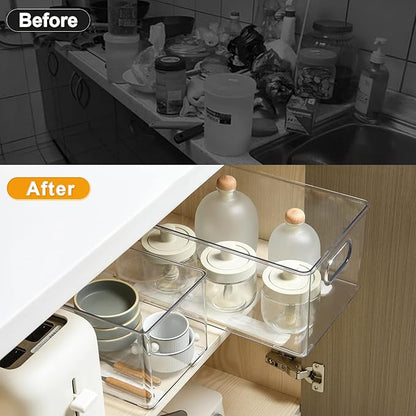 Summark Pull Out Rail for Baskets or Bins.Storage and Organization Accessories for Cabinet,Shelves.DIY Drawer Organizers Slides.2 Packs,White (1)
