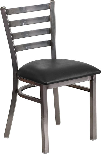 Flash Furniture HERCULES Series Clear Coated Ladder Back Metal Restaurant Chair - Black Vinyl Seat