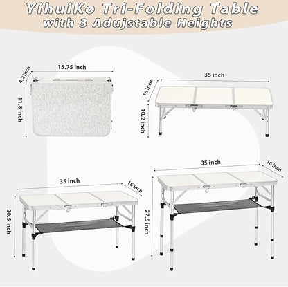 YihuiKo 3ft Aluminum Folding Picnic Table - Lightweight & Portable Outdoor Table with Adjustable Height, Storage Net for Camping, Backyard, RV Trips