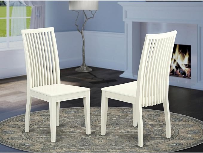 East West Furniture IPC-LWH-W Ipswich Dining Chairs - Slat Back Wood Seat Kitchen Chairs, Set of 2, Linen White