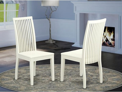 East West Furniture IPC-LWH-W Ipswich Dining Chairs - Slat Back Wood Seat Kitchen Chairs, Set of 2, Linen White