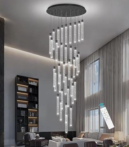 35-Light Long Large Modern Led Crystal Chandeliers Modern Spiral Chandeliers High Ceilings Chandelier for Staircase Foyer Black