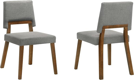 Armen Living Channell Wood Dining Chair in Walnut Finish with Charcoal Fabric - Set of 2
