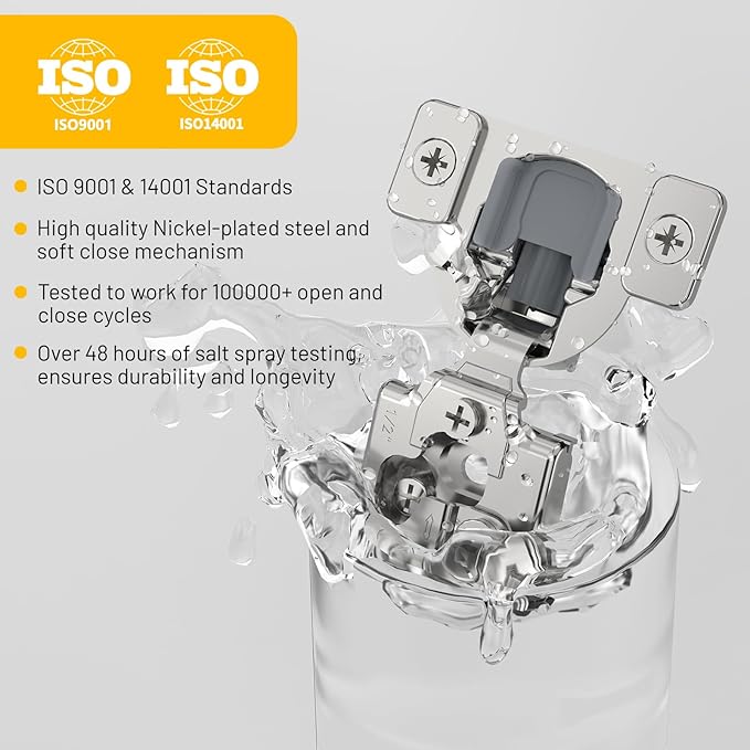 Furniware 60 Pack 30 Pairs 1/2 inch Overlay Soft Close Hinges for Face Frame Kitchen Cabinet Hinges Satin Nickel - 3 Way Adjustability Concealed Soft Close Hinges Damper Self Closing