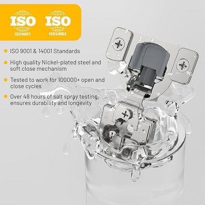 Furniware 60 Pack 30 Pairs 1/2 inch Overlay Soft Close Hinges for Face Frame Kitchen Cabinet Hinges Satin Nickel - 3 Way Adjustability Concealed Soft Close Hinges Damper Self Closing
