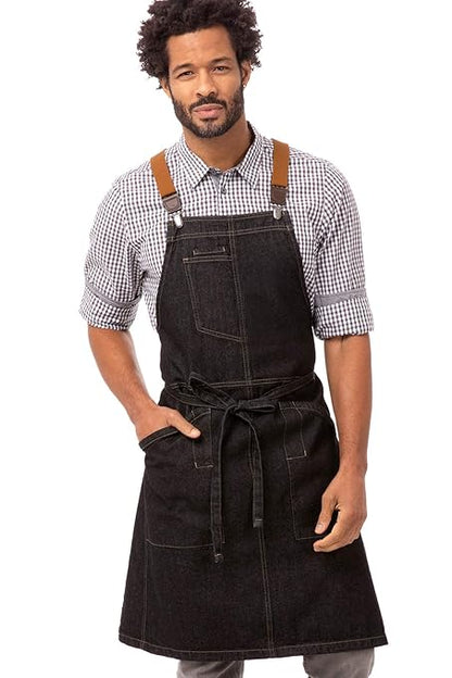 Chef Works Unisex Berkeley Bib Apron, Black W/Desert Sand Suspenders, One Size