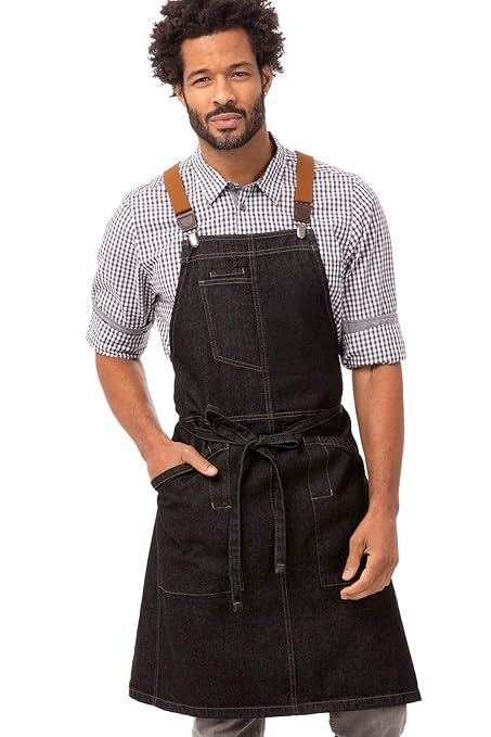 Chef Works Unisex Berkeley Bib Apron, Black W/Desert Sand Suspenders, One Size