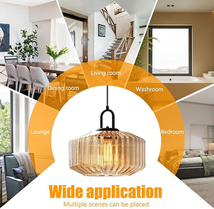 Glass Globe Pendant Light fixtures 1-Lights Black Mid Century Modern Pendant Lights with Amber Hand Blown Glass Shade Ceiling Hanging Lighting for Dining Room Kitchen Ceiling Hanging Light