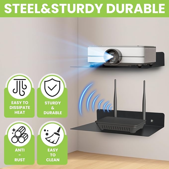 Steel Floating Shelves for Wall,Small Wall Shelf，Suitable for Bedroom, Living Room, Bathroom, Kitchen, Office (Black, 9.1x6.9)