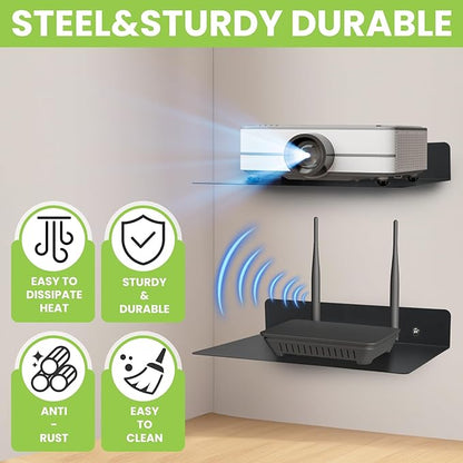 Steel Floating Shelves for Wall,Small Wall Shelf，Suitable for Bedroom, Living Room, Bathroom, Kitchen, Office (Black, 2Pack 9.06x6.89 in)