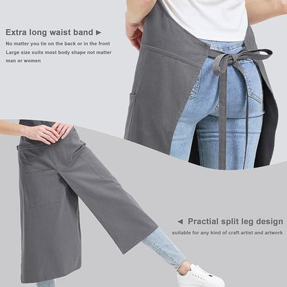Molaxhome Split Apron with 3 Pockets,Unisex Pottery Apron with Adjustable Strap for Kitchen Ceramics