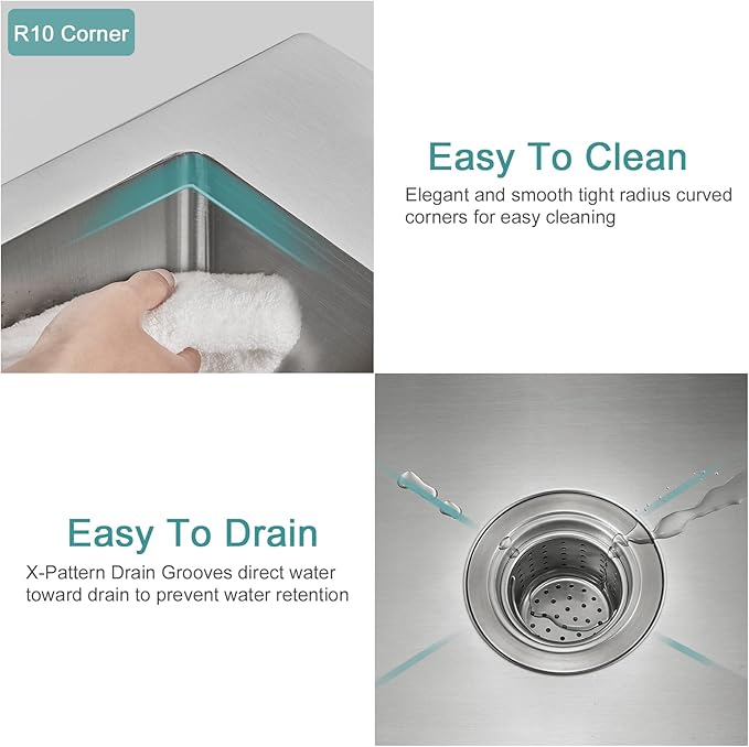24x18 inch Drop in Kitchen Sink - Top mount Bar Sink Single Bowl, 9 inch Deep T304 Stainless Steel Sink Handmade with Strainer