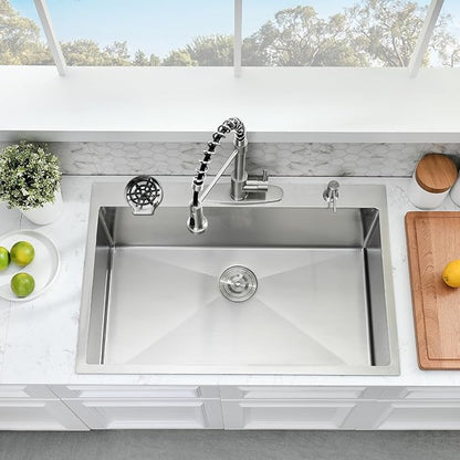 33×22 Drop In Kitchen Sink with Faucet Combo - Stainless Steel Kitchen Sink Drop In with Cup Washer, 9 Inch Deep Single Bowl Kitchen Sinks and Faucets Combo Set