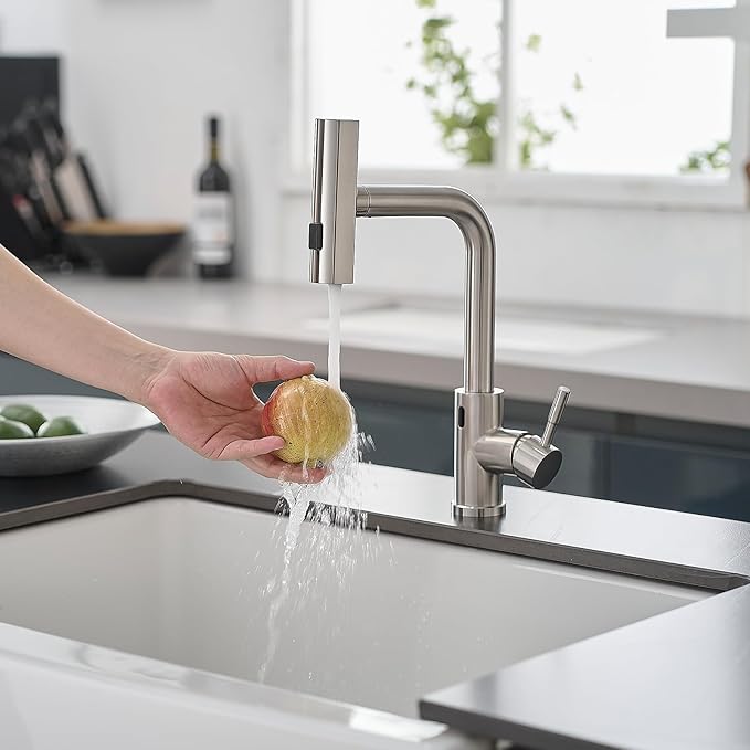 GIMILI Touchless Kitchen Faucet with Pull Down Sprayer, 15” Hight Brushed Nickel Single Hole Handle Kitchen Sink Faucets