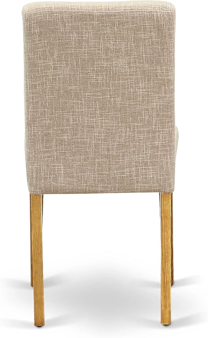 East West Furniture ABP4T04 Abbott Parson Dining Chairs - Light Tan Linen Fabric Padded Dinette Chairs, Set of 2, Oak