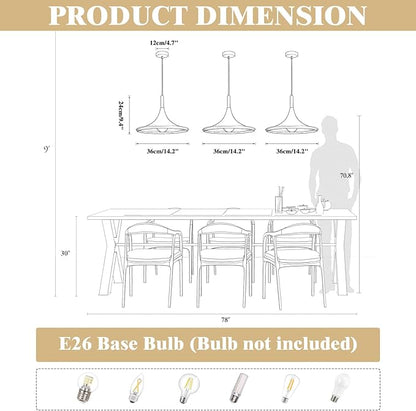 KCO Lighting White Barn Pendant Light 3-Pack Farmhouse Vintage Hanging Lamp with Adjustable Cord Rustic Ceiling Hanging Light Fixture