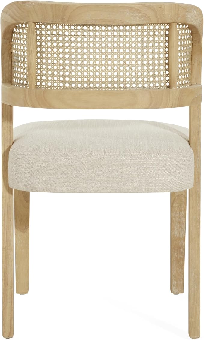 Christopher Knight Home Selwyn Dining Chairs Set of 2, Modern Dining Chair with Fabric Upholstery and Curved Back, Rubberwood Frame Kitchen Chairs with Cane Webbing, Accent Chairs, Beige+Natural