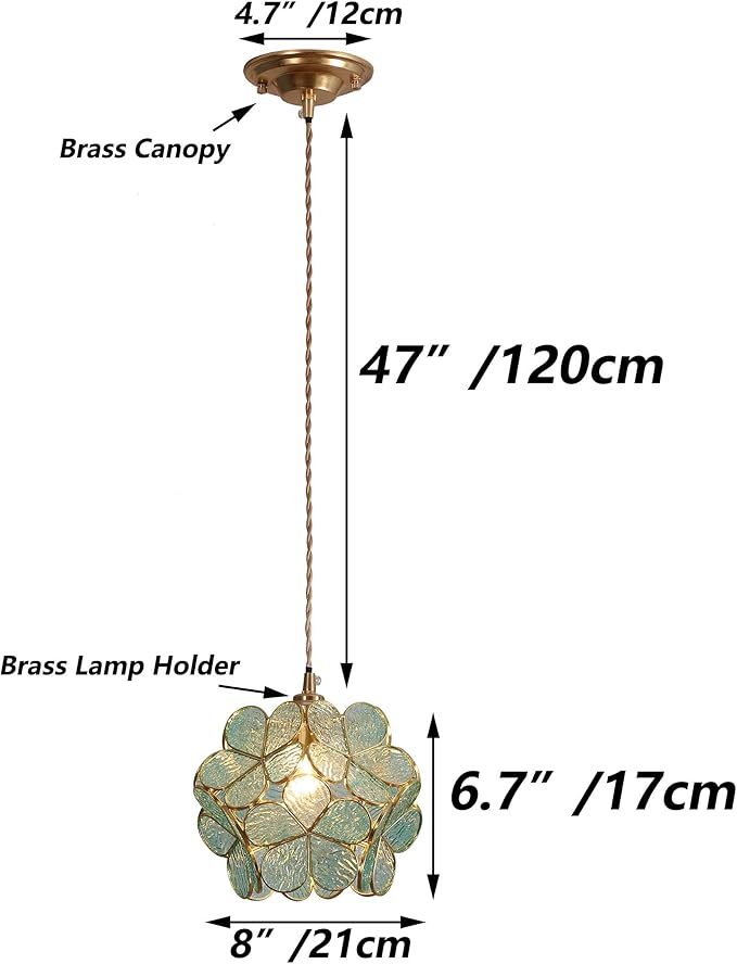 Bieye L10743 Petals Tiffany Style Stained Glass Ceiling Pendant Light with 8-inch Wide Lampshade (Textured Aqua Blue, 8" Cherry Blossom)