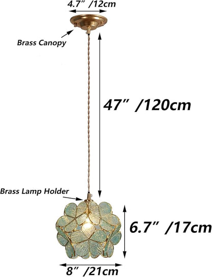 Bieye L10743 Petals Tiffany Style Stained Glass Ceiling Pendant Light with 8-inch Wide Lampshade (Textured Aqua Blue, 8" Cherry Blossom)