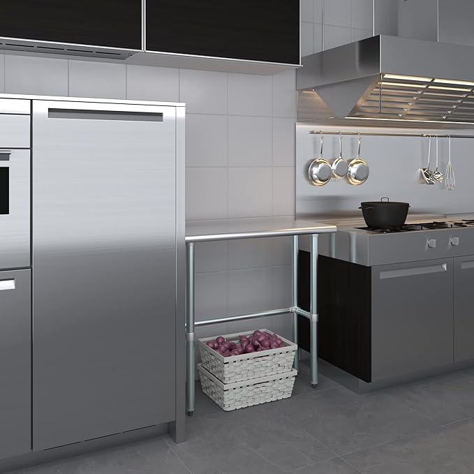 Stainless Steel Work Table Open Base | NSF Kitchen Island Food Prep | Laundry Garage Utility Bench (36" Long x 14" Deep)