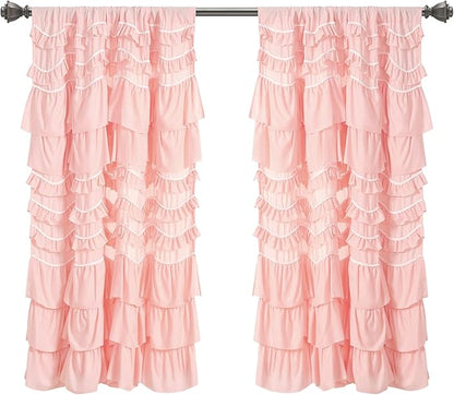 Lush Decor Kemmy Light Filtering Window Curtain Panel Single 52" W x 63" L Peachy Pink - Drapes - Ruffled Curtains for Bedroom - Pink Curtains - Coquette Decor