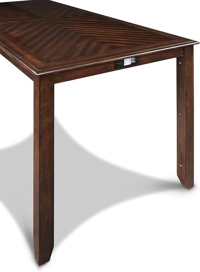 New Classic Furniture Amy Kitchen Counter Island Dining Table for 4 with Storage Shelf & USB Chargers, Traditional Brown Cherry