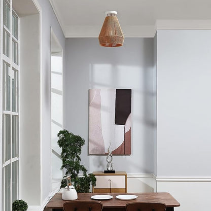 GLOBE Electric 65894 1-Light Flush Mount Ceiling Light, Matte White, Twine Shade